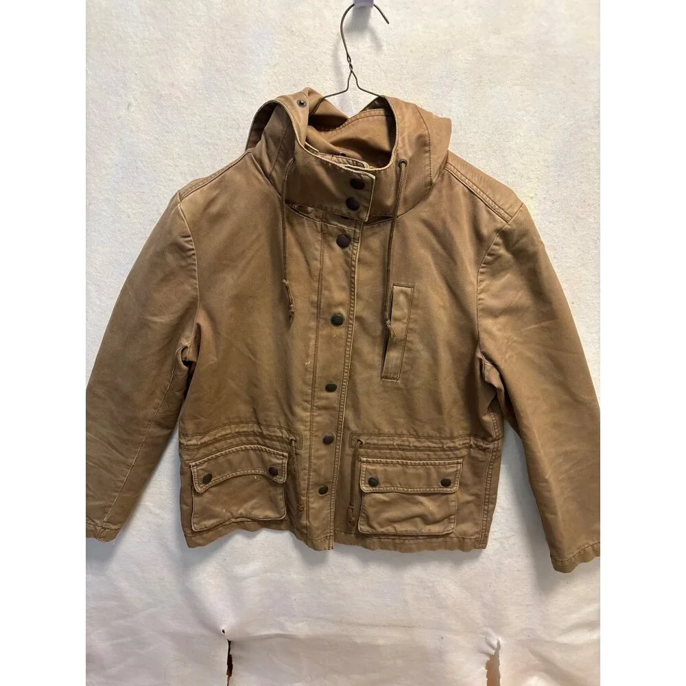 Loft Tan Hooded Jacket With Button Closure & Pockets Medium - Picture 1 of 11
